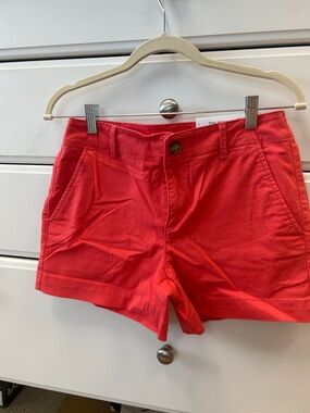 LOFT Coral-Red Cotton Bermuda Shorts